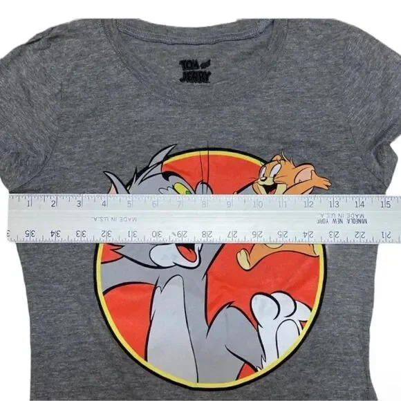 Tom & Jerry T-Shirt Nostalgia Novelty Cartoon Orange Logo Back Retro Cat Mouse - Picture 3 of 7